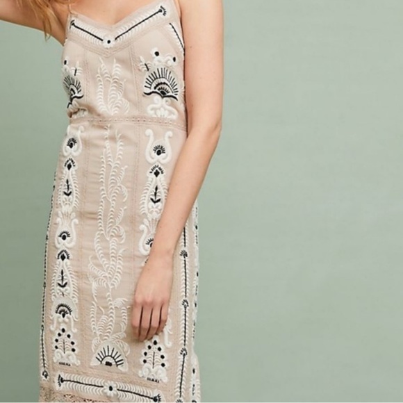 Maeve Beige Embroidered Slip Dress - Picture 2 of 13